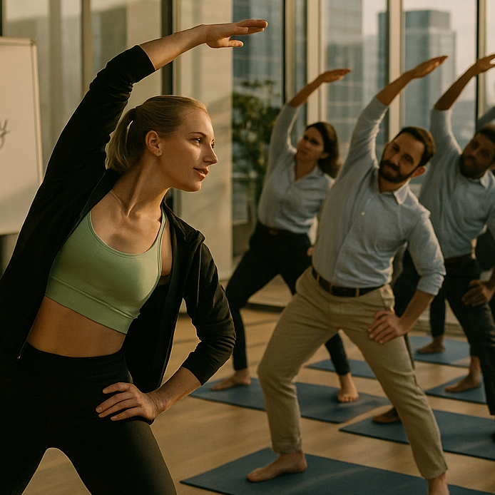 Riverbank sunrise flow — UlaTrains Yoga London outdoor practice for energy and balance.